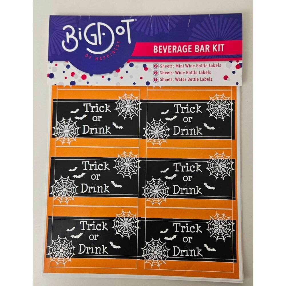 Halloween Beverage Bar Kit Labels Trick Or Drink Wine Bottle & Water Bottle